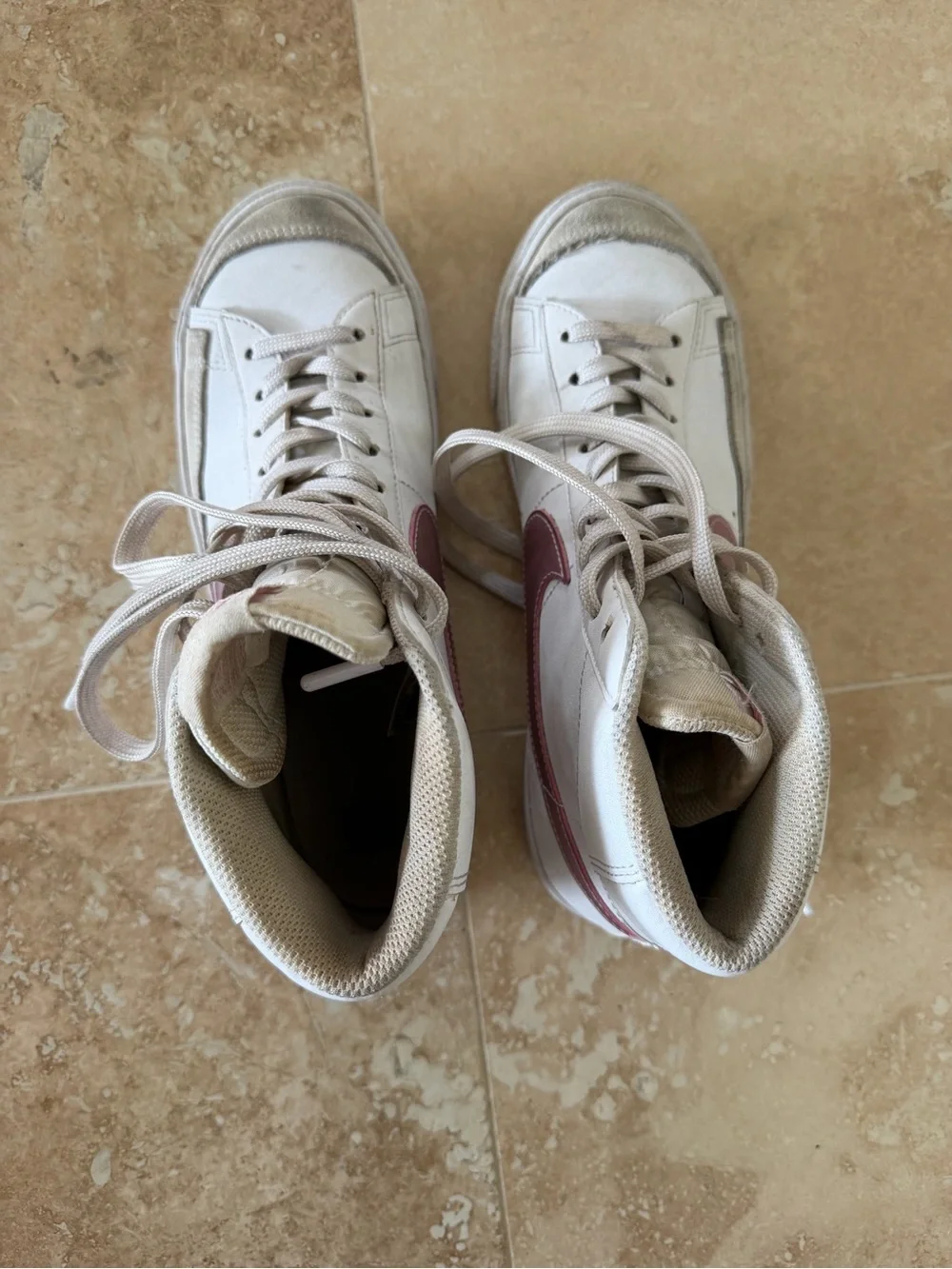 Nike Women’s White High-Top Sneakers with Pink Swoosh Accent